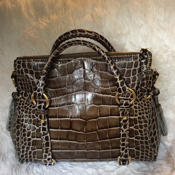 Dooney & Bourke Croco Fino Satchel with strap and wallet in browns and taupe - Picture 2 of 12